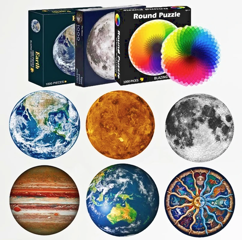 

1000Pcs Puzzles Moon Planet Jigsaw Puzzle 3D Colorful Rainbow Round Puzzle for Adults Kids DIY Educational Puzzles Toy