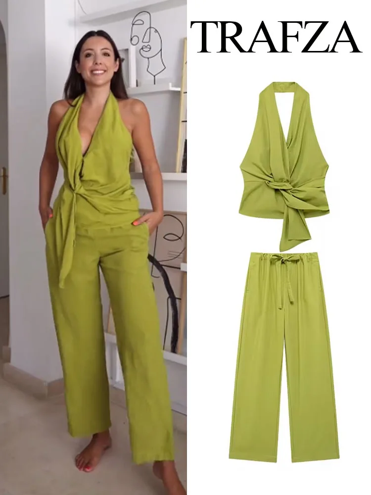 Женский брючный костюм с V-образным вырезом и молнией сбоку