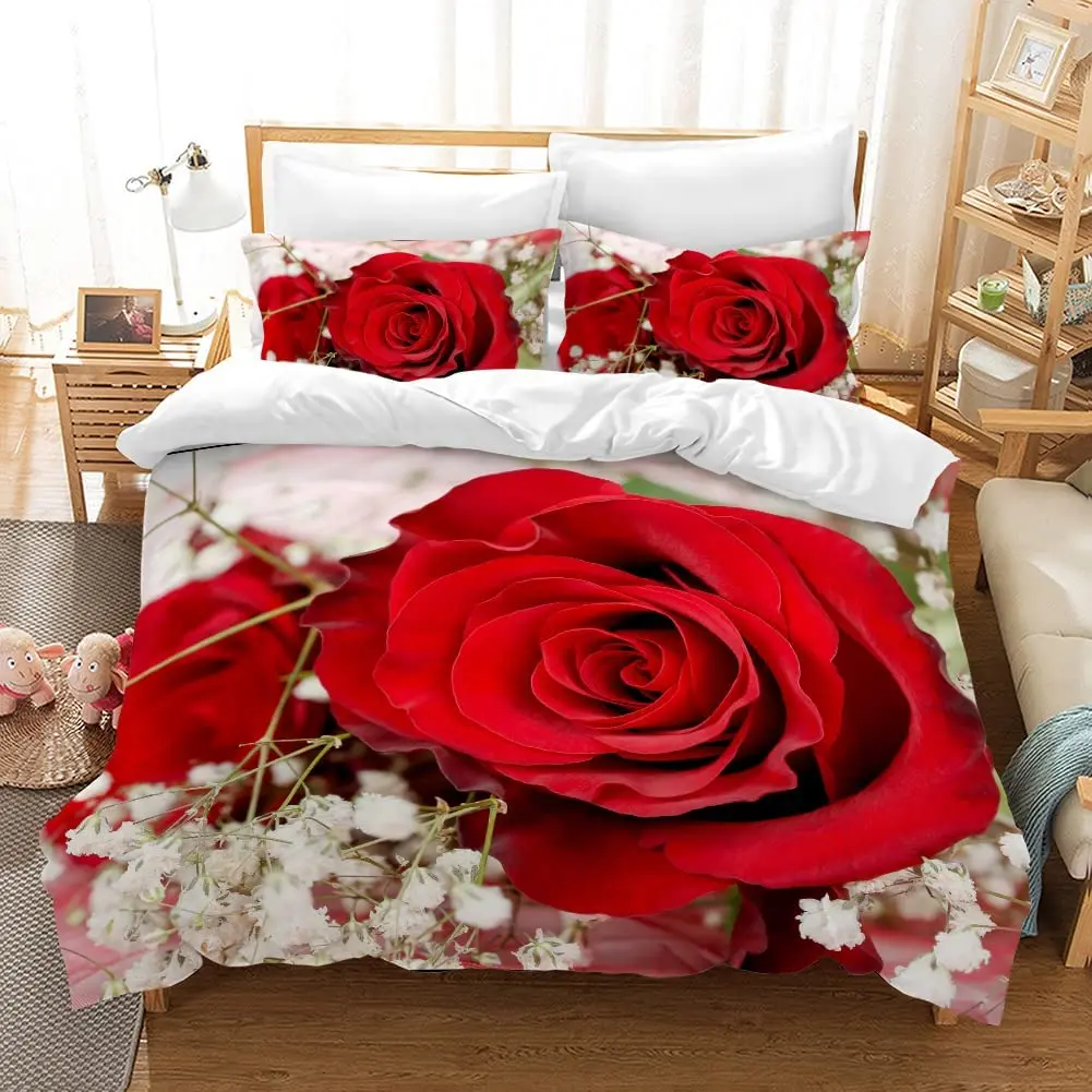 

Rose Flower Duvet Cover Set Twin Queen King Microfibre Bedding Set for Valentine's Day Mother's Day Daily Polyester Quilt Cover