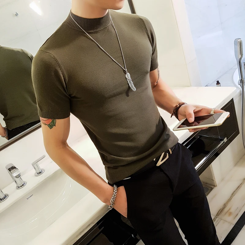 

Men's 2022 Summer New British Style Fashion Knitted Polo Simple O-neck Slim Fit Shirts Male Casual Short Sleeve Tee Shirts L29