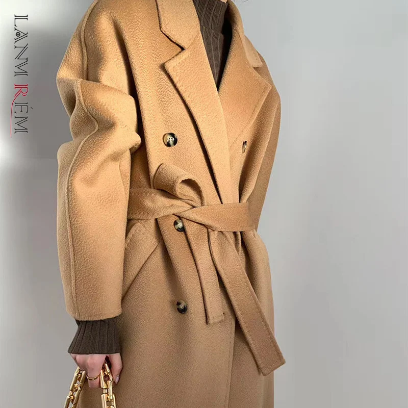 

LANMREM Autumn And Winter 2022 New Double-sided Wool Overcoat Women's Long Length High-end Lapel Coats With Belt 2C660