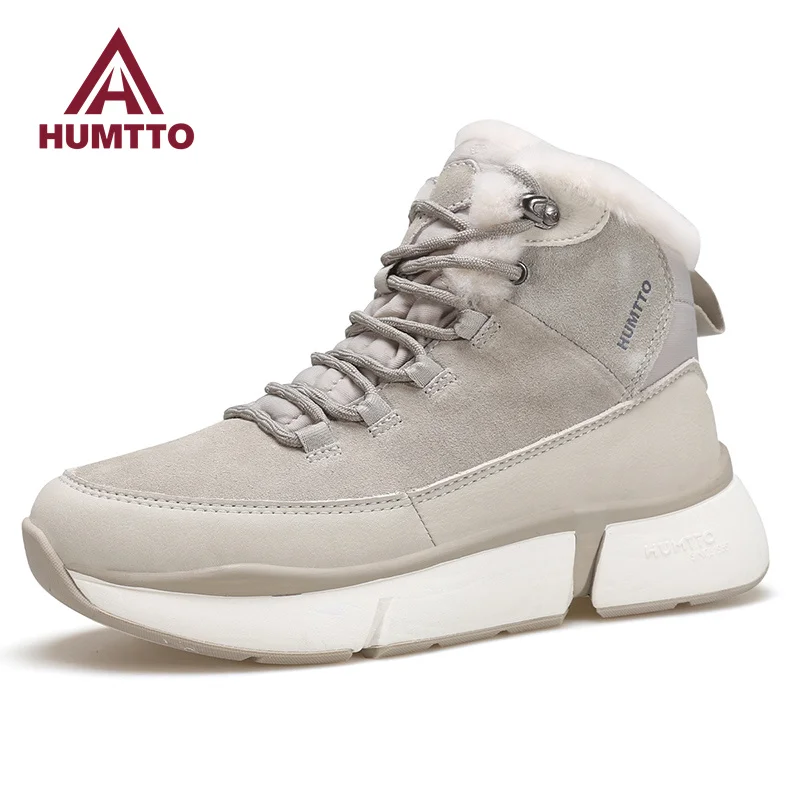 HUMTTO Outdoor Shoes for Women Winter Hiking Boots Leather Waterproof Snow Boots Womens Luxury Designer Trekking Woman Sneakers