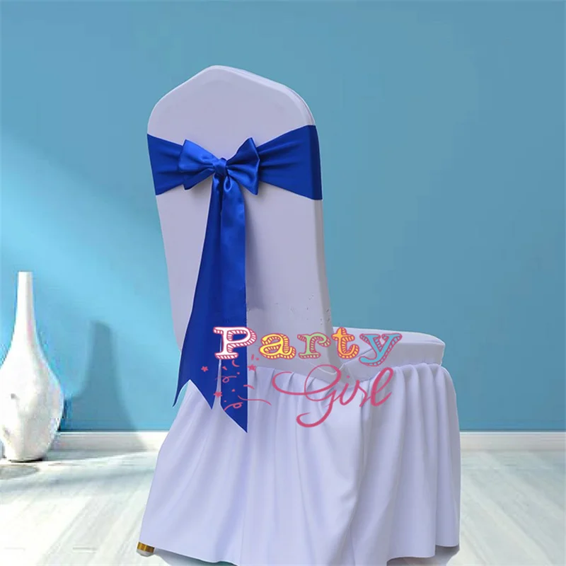 Champagne Free Tie Lycra Chair Band With Satin Sash Bow For Wedding Chair Cover Event Party Hotel Decoration images - 6