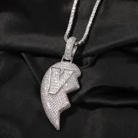 Scooya new heartbreak pendant neckalce hip hop copper inlaid zircon chevron broken heart punk trend rapper necklaces for men