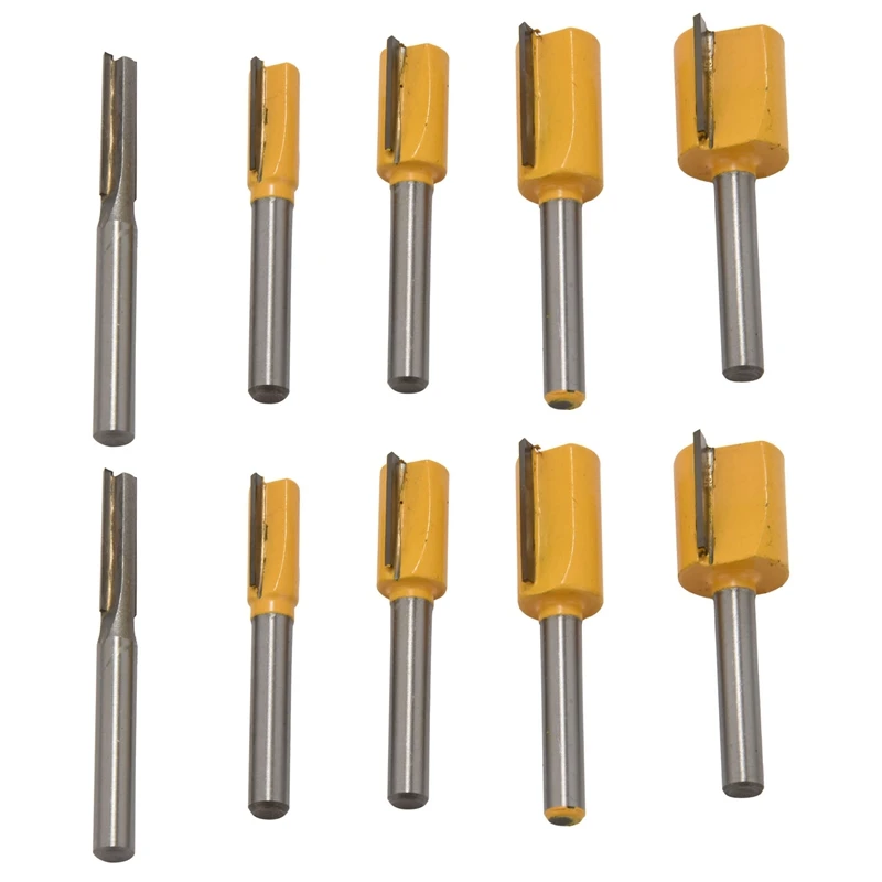 

Set Of 10 Piece Straight Dado Router Bit Set, 1/4 Inch,3/8 Inch,1/2 Inch,5/8 Inch,3/4 Inch,1/4-Inch Shank(Yellow)