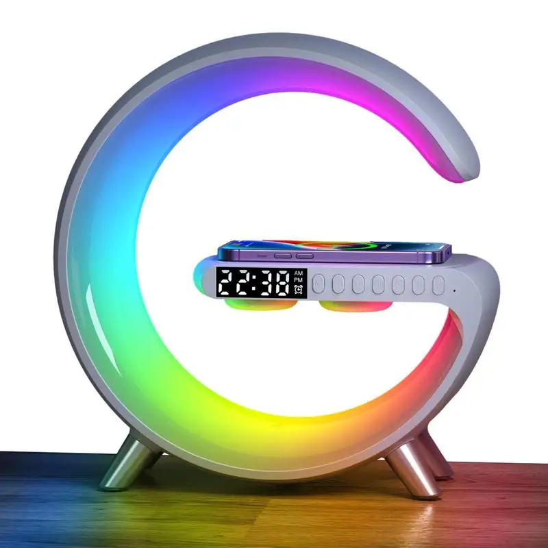 

Intelligent Atmosphere Lamp Blue Tooth Speaker Wireless Charger LED Night Light Sunrise Wake-up Alarm Clock Nightstand Lamp