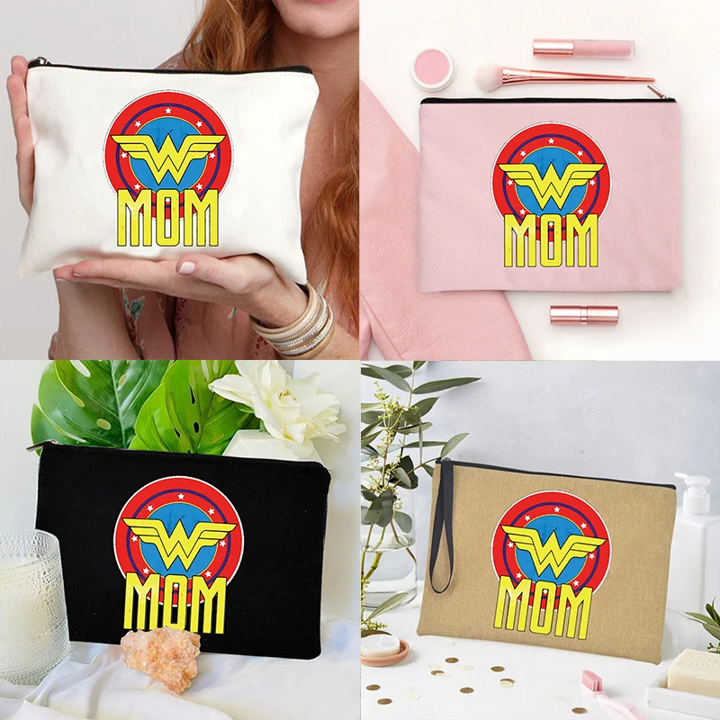 Wonder Mom Cosmetic Bag Makeup Case Travel Toiletries Superhero Inspired Organizer Storage Make Up Pouch Mother's Day Gift