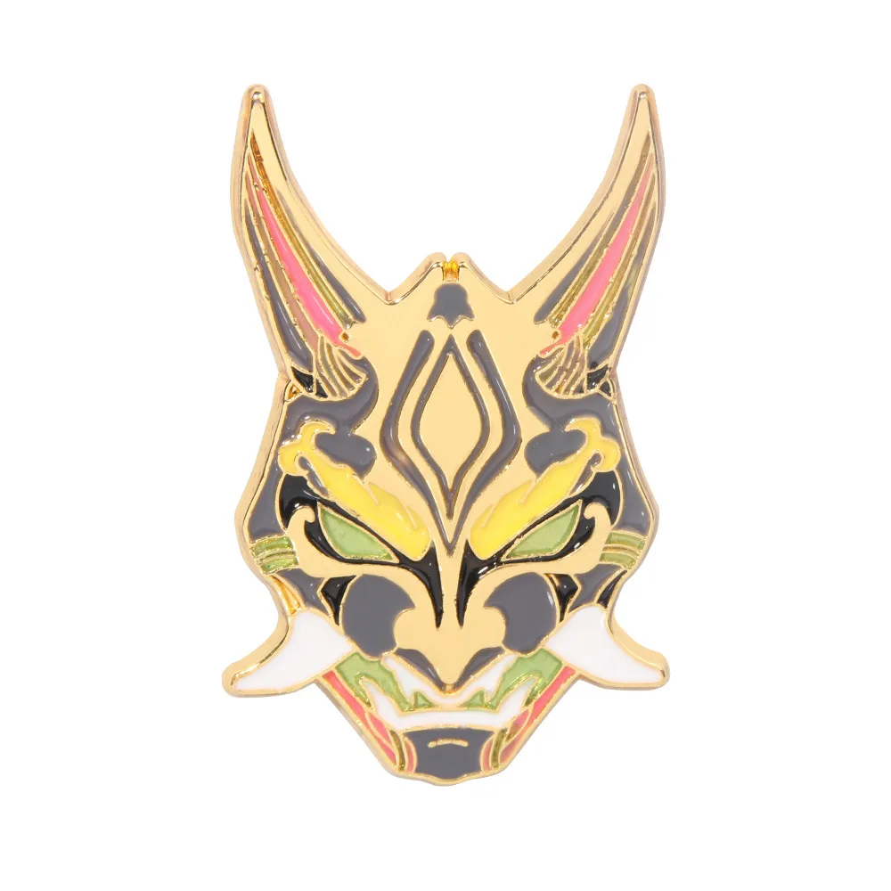 

Anime Game Genshin Mandrill Yasha Nuo Mask Luminous Brooch Cartoon Two-dimensional Backpack Badge Metal Anime Badge Small Gift