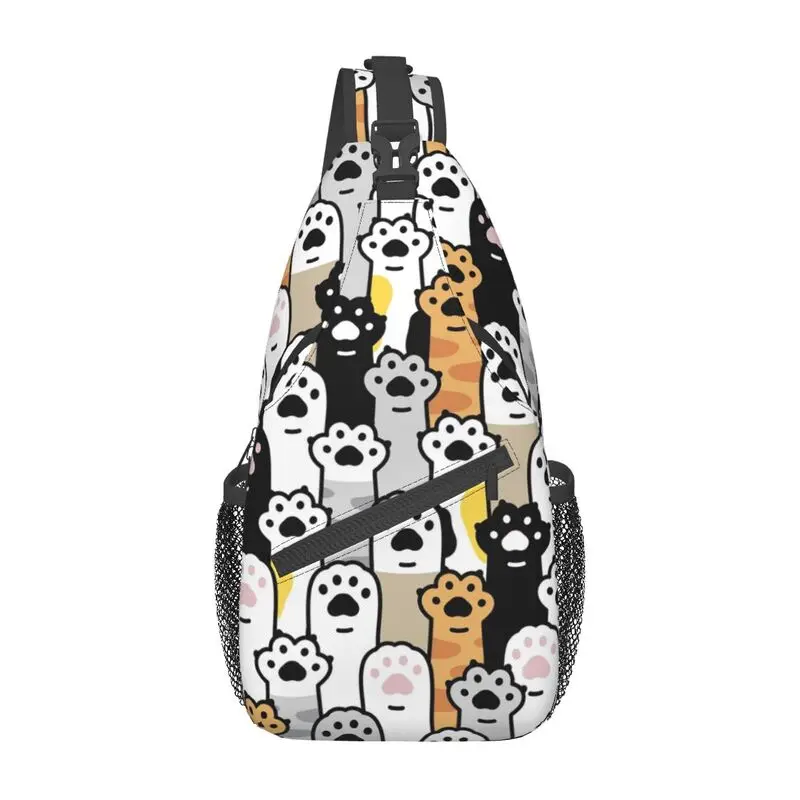 Cat Paw Kitten Footprint Sling Crossbody Backpack Men Custom Cartoon Paw Lover Chest Shoulder Bag for Traveling Daypack