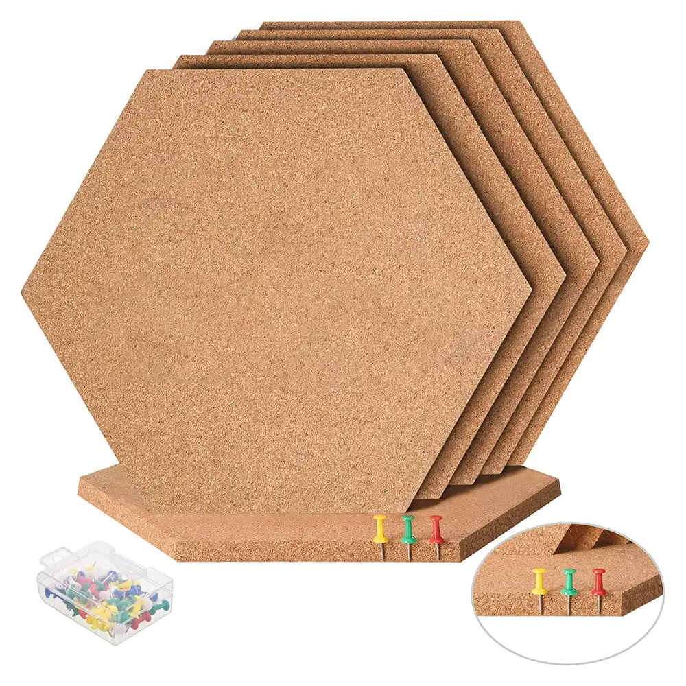 12pcs Wall Bulletin Boards Cork Tiles Self-Adhesive Corkboards Hexagon Cork Board 12