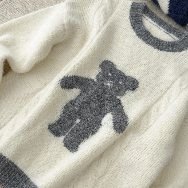 Женский свитер с милым медведем и круглым вырезом зимний топ длинными рукавами Y2K