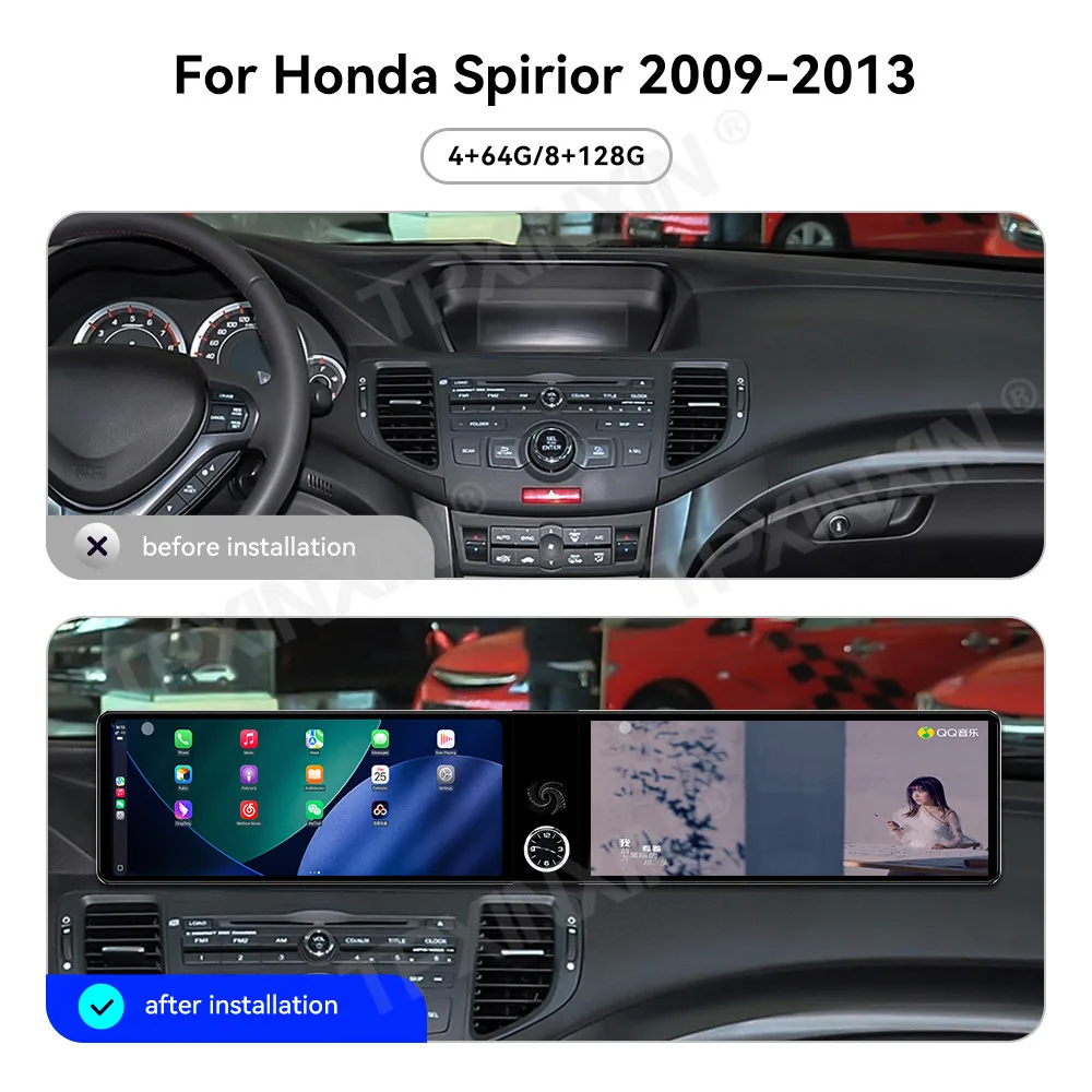 Фото Двухэкранное автомобильное радио 12,3 дюйма для Honda Spirior 2009-2013, Android 13, HD-экран, CarPlay, GPS-навигация, мультимедийный проигрыватель, головное устройство для авто №2