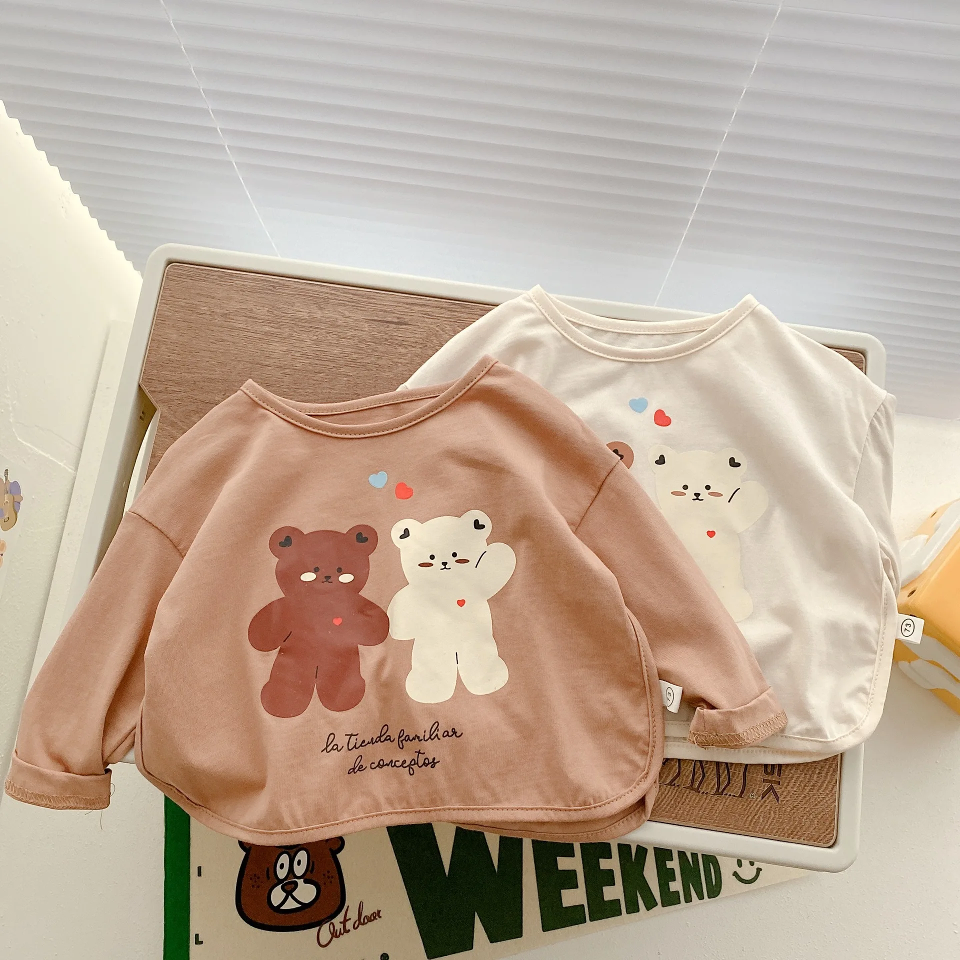 

Детская футболка с мультяшным медведем, Повседневный пуловер, топы, осенняя хлопковая футболка для маленьких мальчиков, толстовка с длинны...