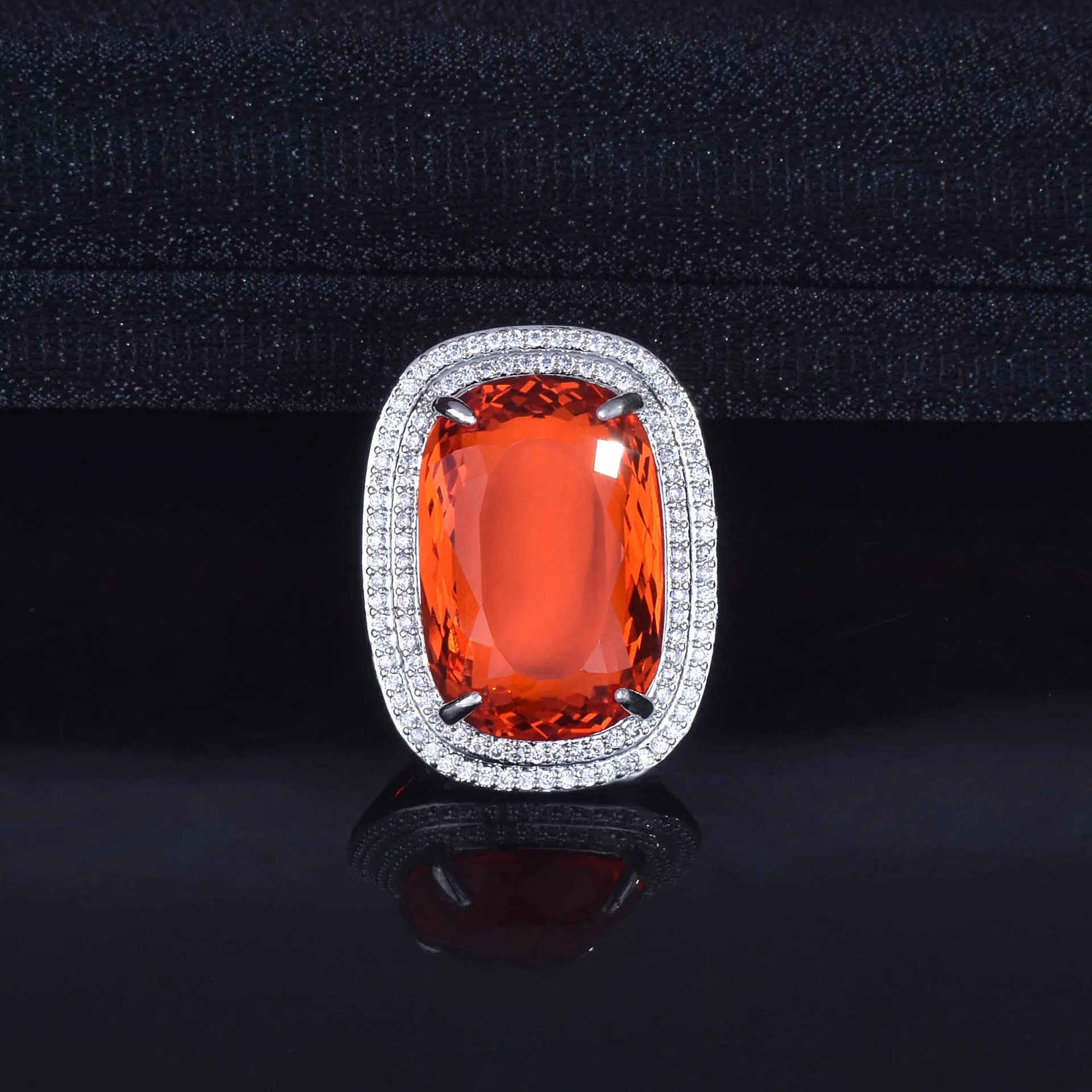 

New 20x30mm Exaggerated Fat Rectangular Padparadscha Royal Blue Colorful Treasure Opening Ring Girls Birthday Party Gift