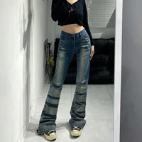 printed casual flared jeans woman vintage streetwear 90s aesthetic low waist slim denim pants korean jean trousers y2k
