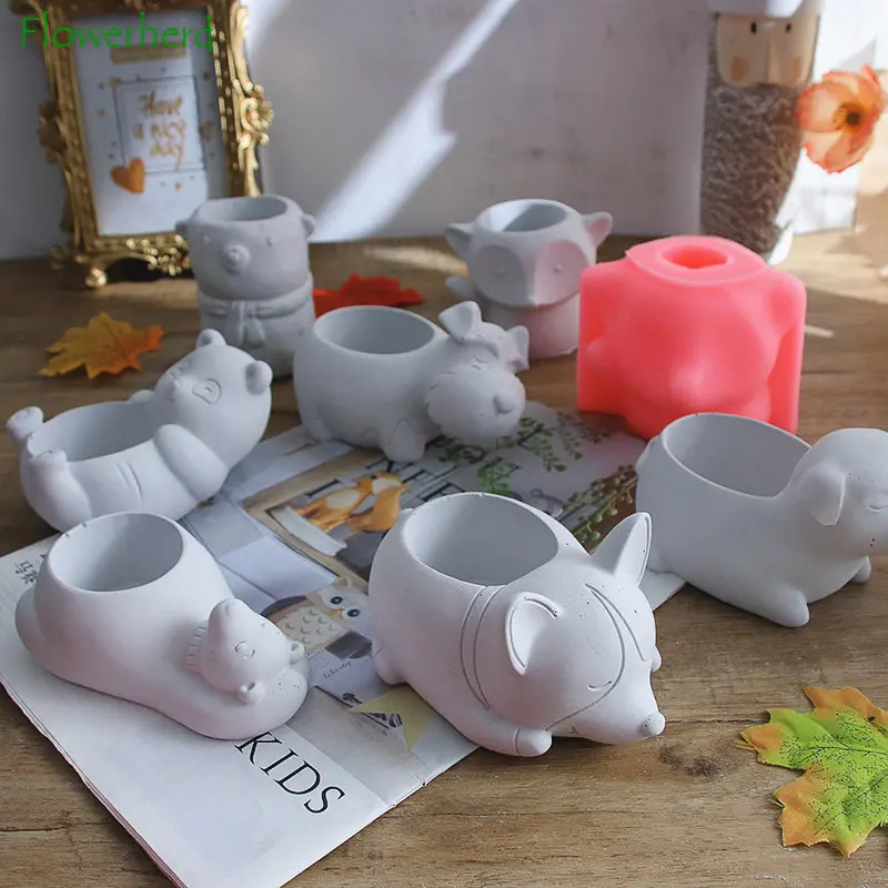

Cute Animal Panda Cartoon Pet Flower Plant Pot Decoration Clay Mold Bear Succulent Cement Pot Silicone Mold Epoxy Resin Molds
