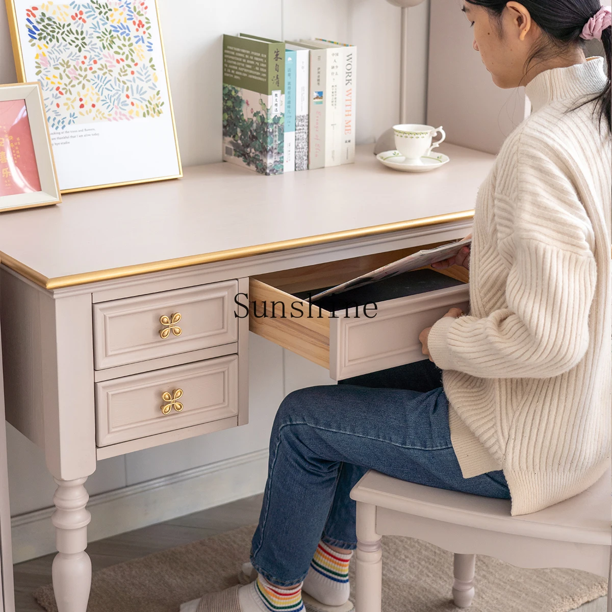 Современный простой письменный стол из цельного дерева компьютерный