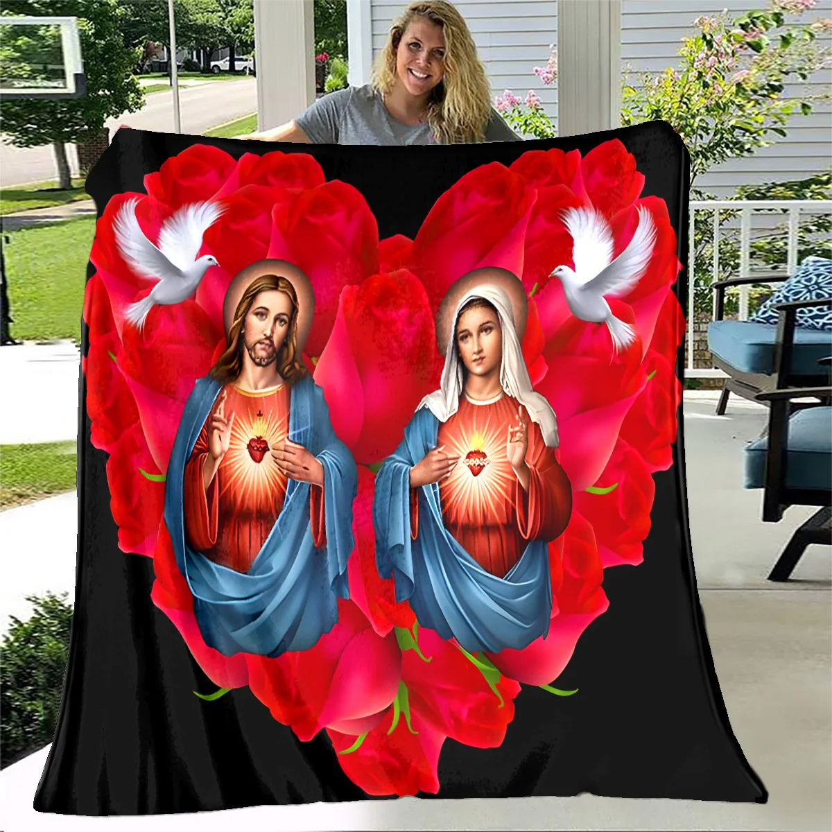 

Jesus virgin mary Soft Throw Blanket Bedding Flannel Living Room/Bedroom Warm Blanket Virgin Mary Blanket Cross Blanket Home