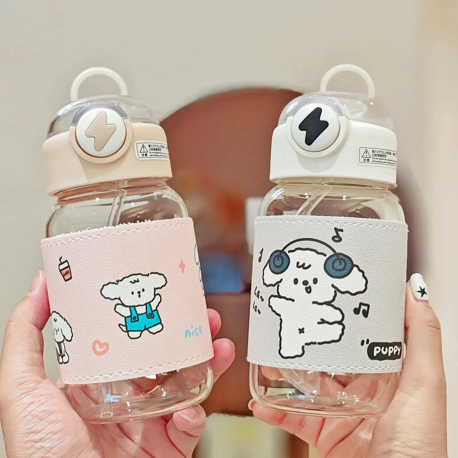 

Glasses For Children Plastic Water Bottle Water Cup With Straw Simple Large Capacity Portable Drop Resistant And Portable Cup