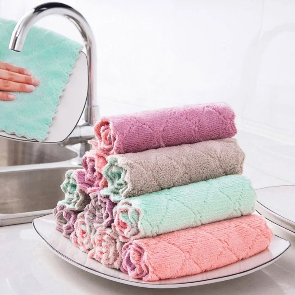 

Absorbent Kitchen Towels Soft Microfiber Cleaning Cloths Non-stick Oil Dish Cloth Rags For Kitchen Household Dish Towel