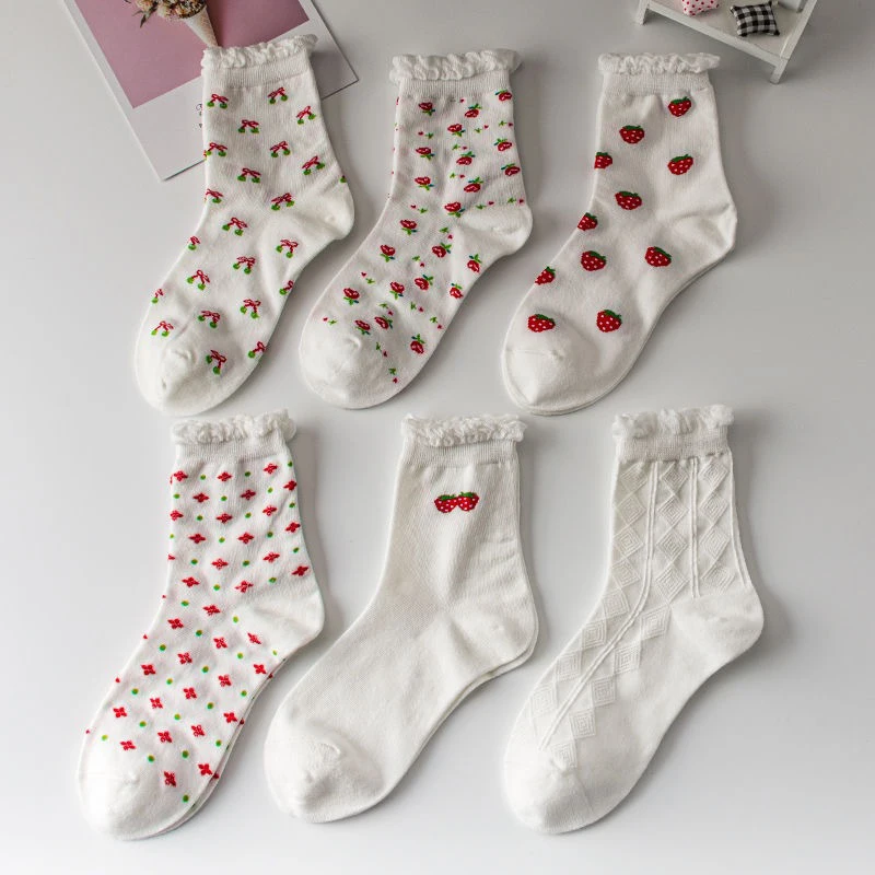 

Japanese Cute Women Socks Red Strawberry Korean Style Flowers Crew Socks Kawaii Women Cotton Socks Harajuku Strawberry Cow Socks
