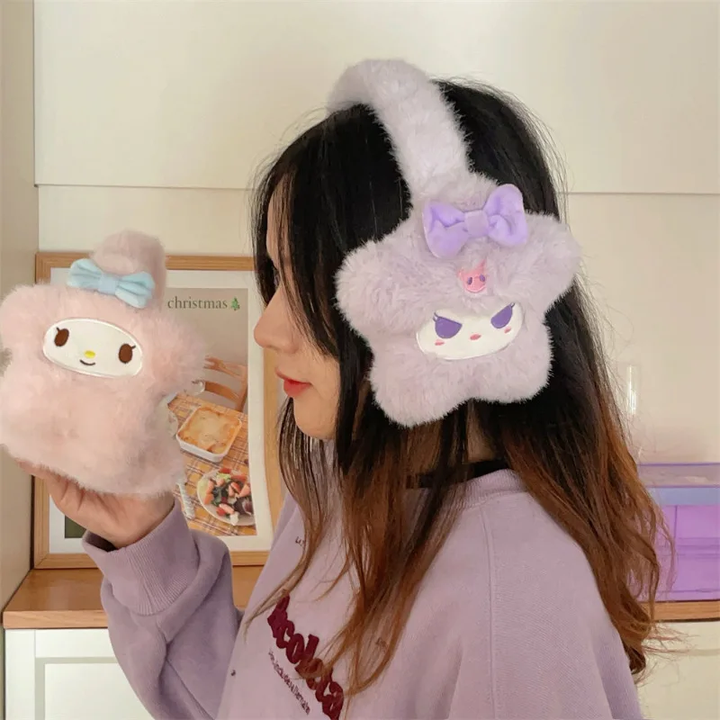 Kawaii Sanrio в форме звезды плюшевые наушники для девочек зимние мультяшные My Melody Kuromi