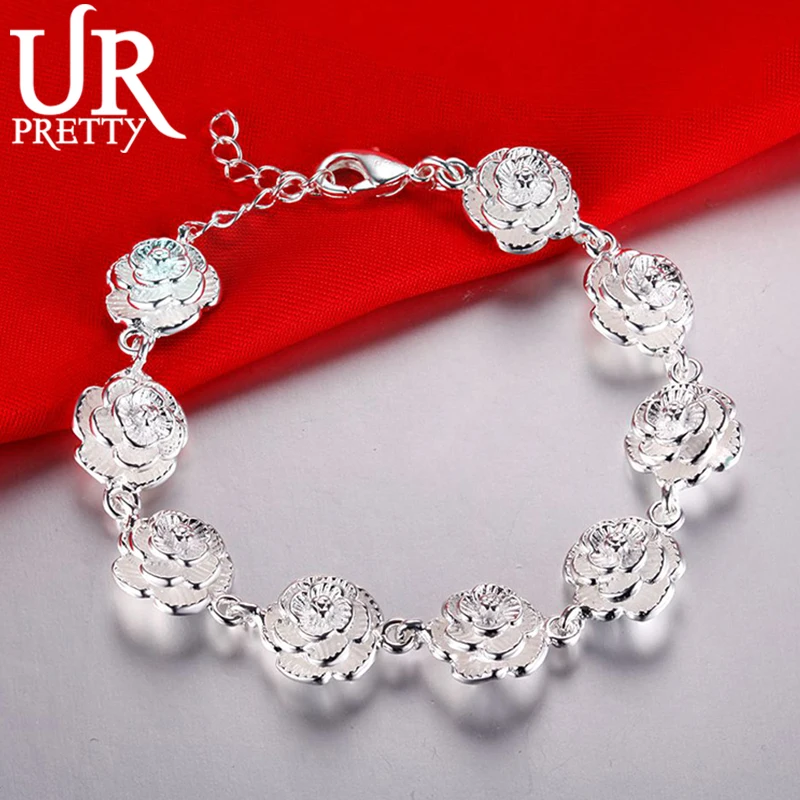 

Браслет-цепочка URPRETTY из серебра 925 пробы с 9 розами для мужчин и женщин
