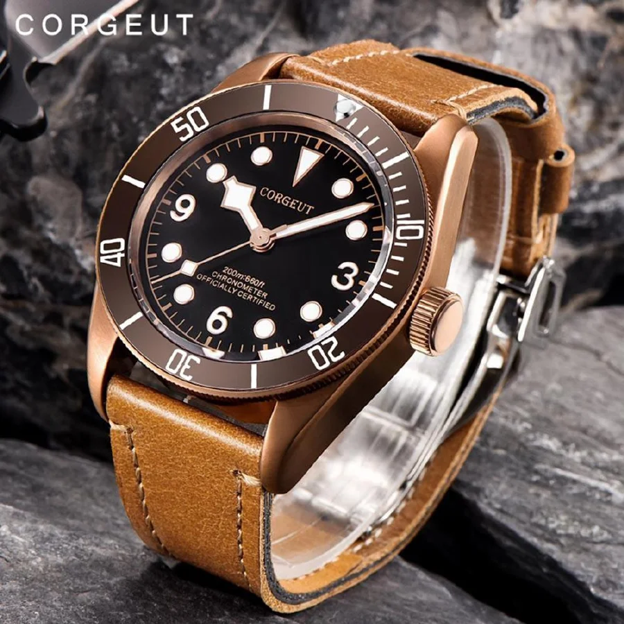 

Corgeut Luxury Top Brand Men Watch Automatic MIYOTA 8215 Sapphire Glass PVD Case Military Sport Swim Clock Leather Wrist Watches