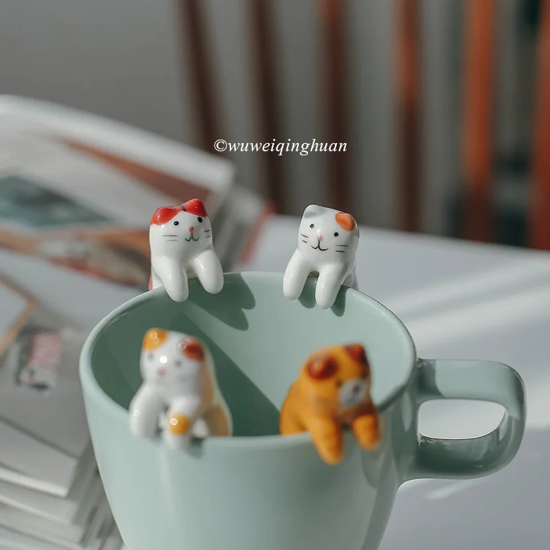 

3D кошачья ложка для перемешивания, милая кошачья ложка, керамическая десертная ложка, подвесная ложка для смешивания, супер милый кухонный ...