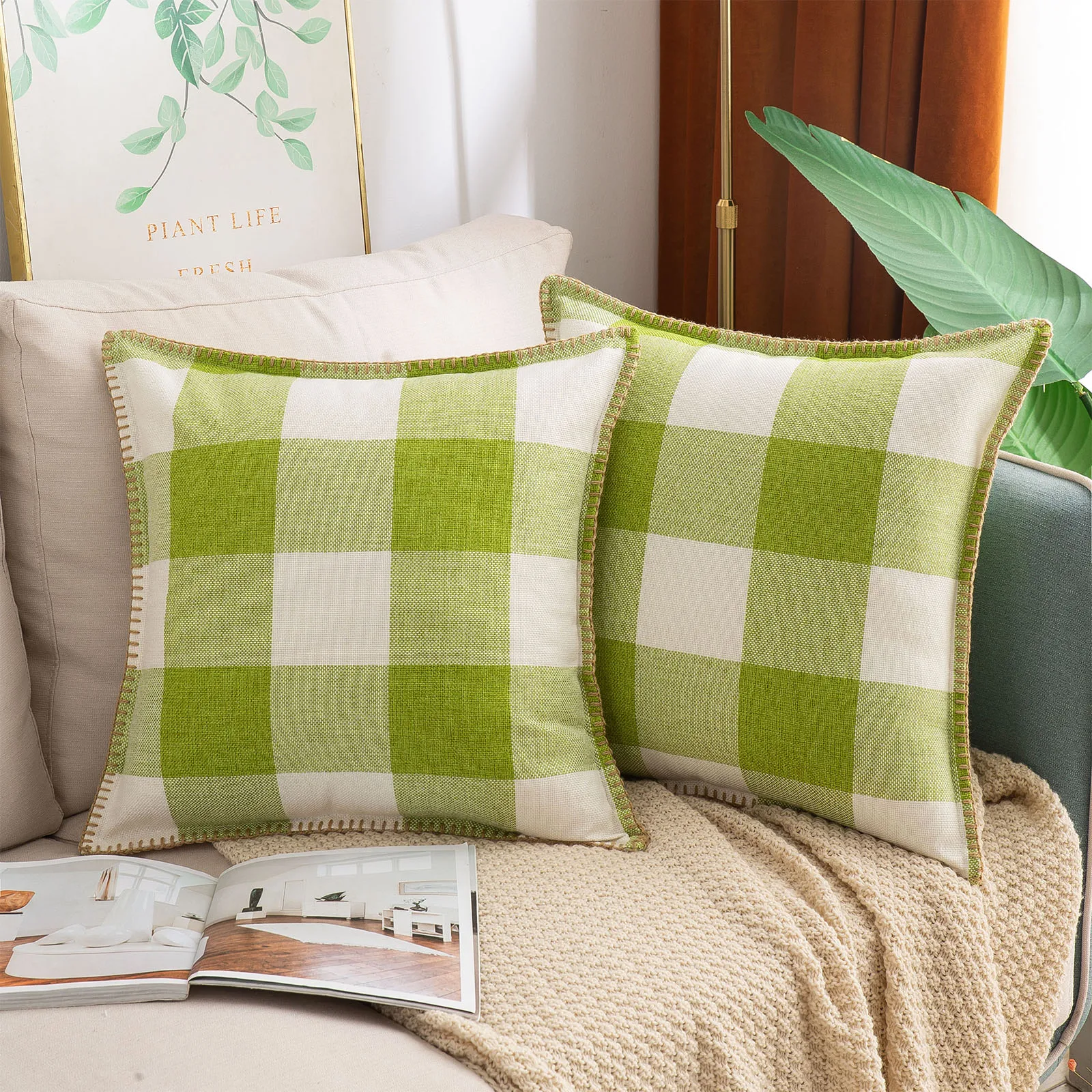 

Homaxy Plaid Pillow Cover 2pcs Home Decorative Cushion Case For Sofa Bed Chair Car Living Room Nordic Linen Couch Pillowcase