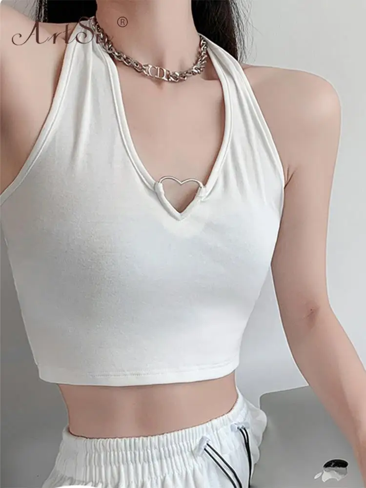 Женская майка с открытой спиной ArtSu Белый спортивный топ в рубчик вырезом форме