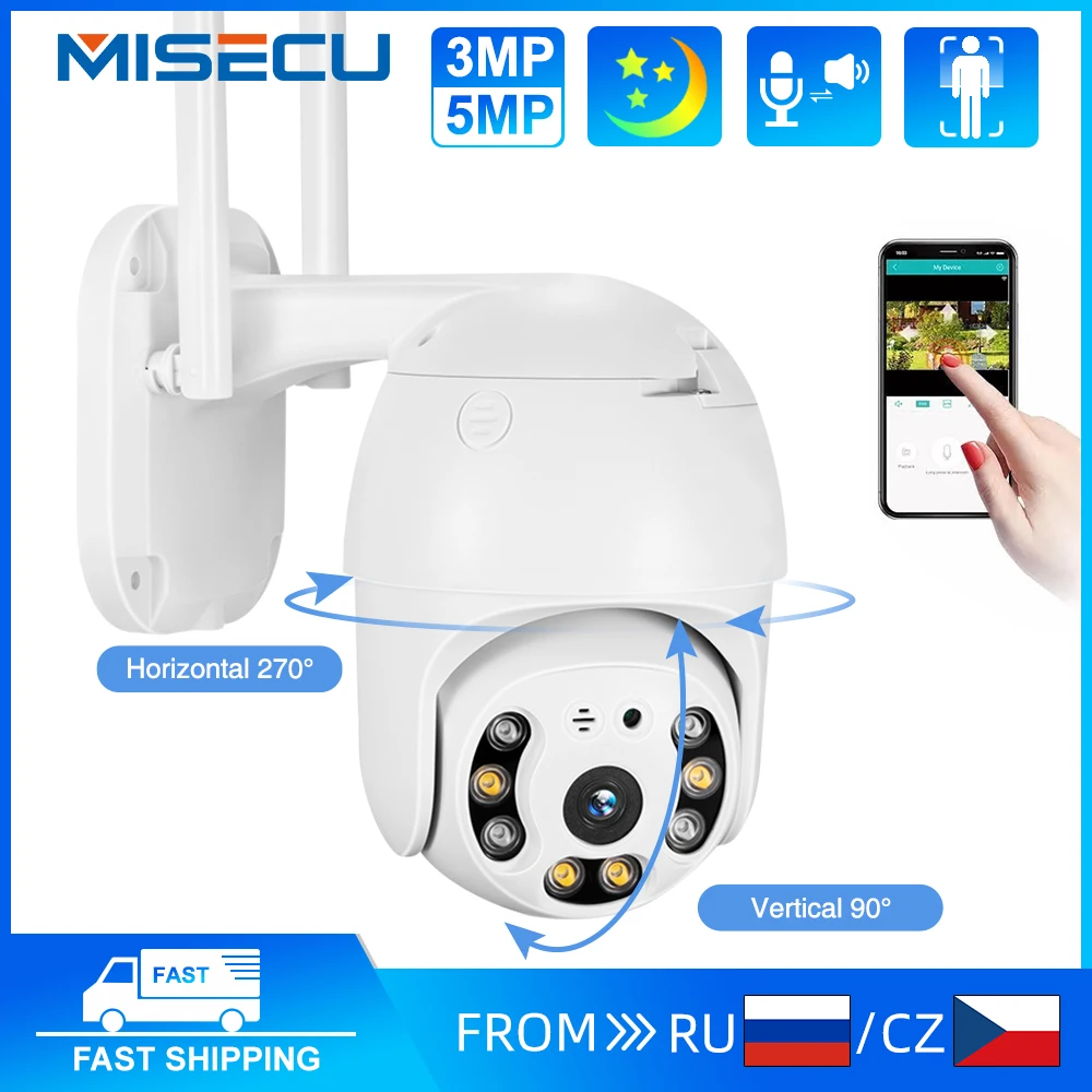 Misecu 3MP 5MP PTZ Wifi IP Camera Outdoor Waterproof AI Human Detection 2 Way Audio Color Night Wireless Camera H.265 P2P Onvif