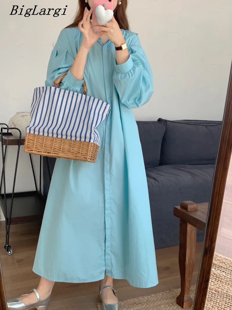 

Vintage Chic Solid Loose Dress Women Pleated Casual Office Elegant Women Ladies Dresses France Design Sense Dress