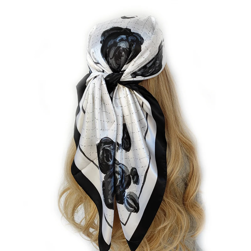 Роскошный брендовый саржевый Шелковый большой шарф 90*90 см женский модный