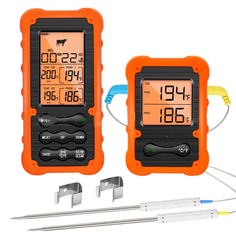 

Promotion! Digital Grill Thermometer With 2 Probes For Outside Grill Remote Food Cooking Meat For Bbq Smoker Oven Kitchen