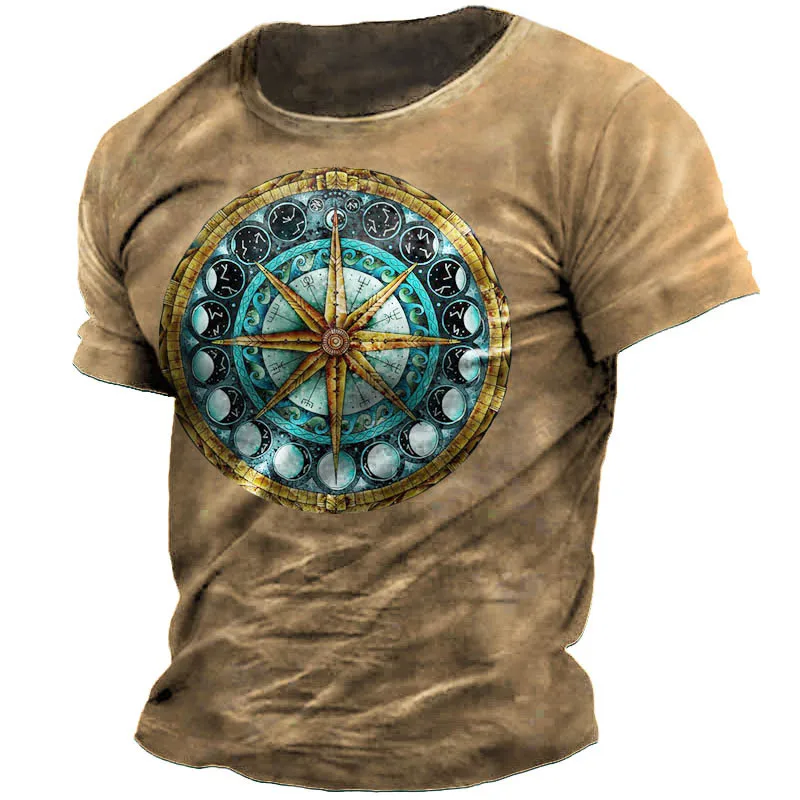 

Vintage Compass T-Shirt For Men 3d Navigation Printed T Shirts Street Hip Hop Tops Oversized Short Sleeve Tees Shirt Men Clothes