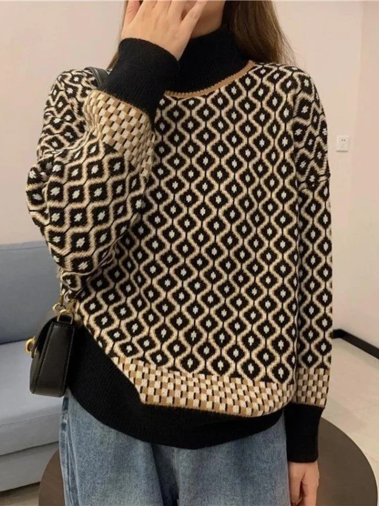 

Свитер женский зимний, 2023, модные толстые свитера в Корейском стиле, Топ с длинным рукавом, пуловер, вязаный свитер большого размера, Водолазка свободные топы