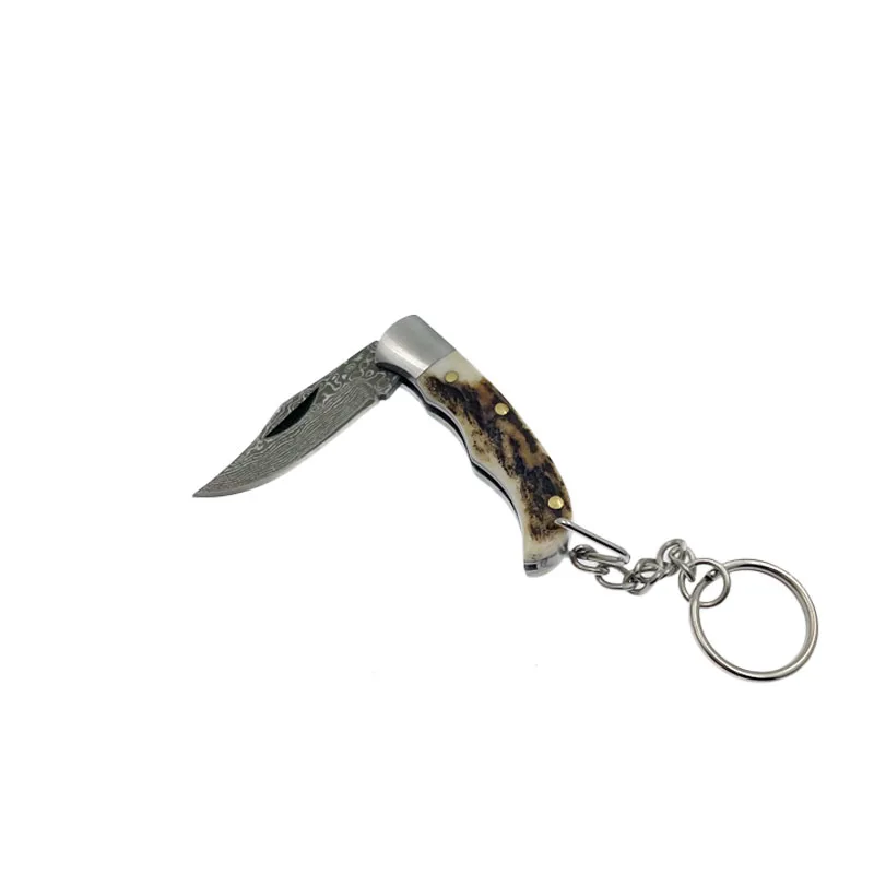 

Dobeli Key Ring Utility Pocket Folding Damascus Steel Knife Customized Wooden/antler Horn Handle
