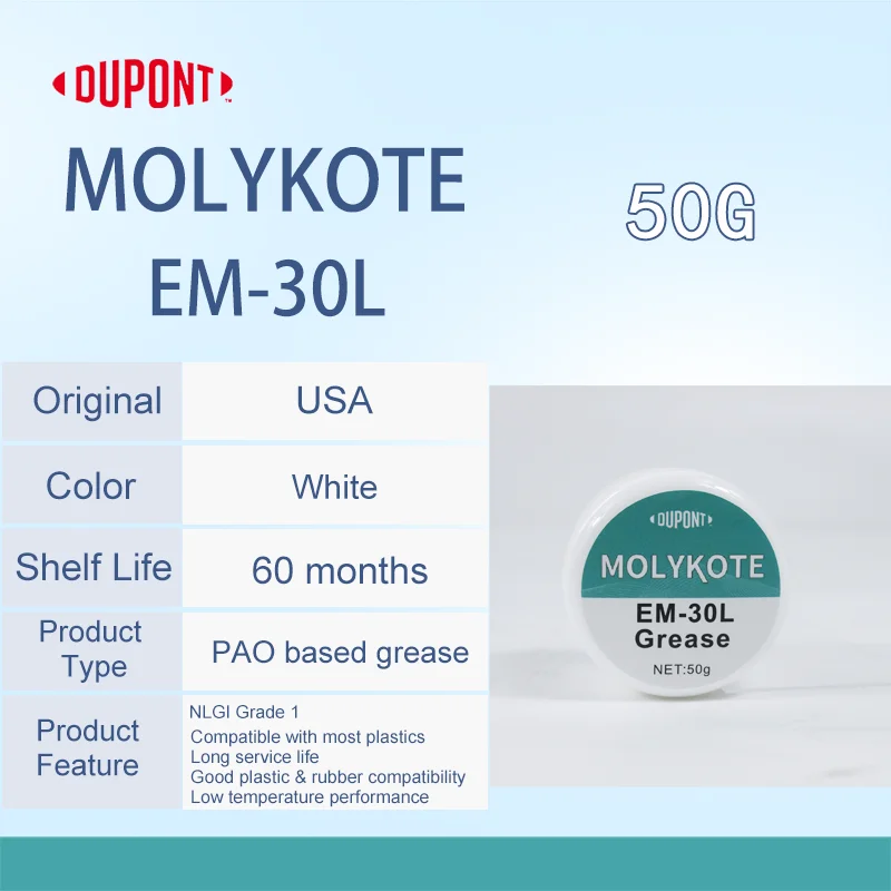 

Dow Corning Molykote EM-30L EM-50L EM-60L Смазка-смазка Белая литиевая смазка на основе PAO Подходит для большинства пластмасс