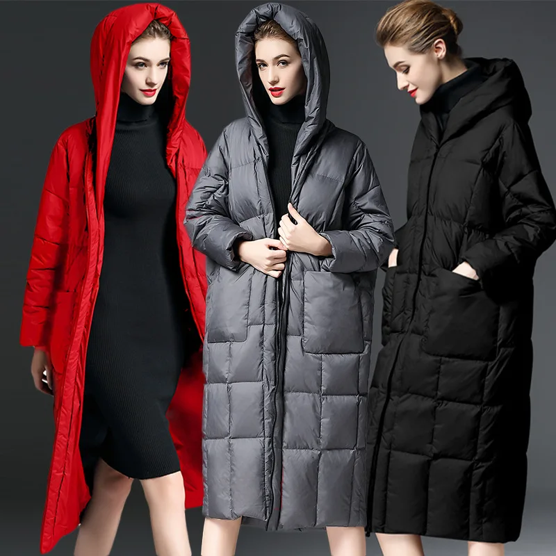 New women's Winter 2022 Korean edition long white eiderdown loose and thick loose down jacket