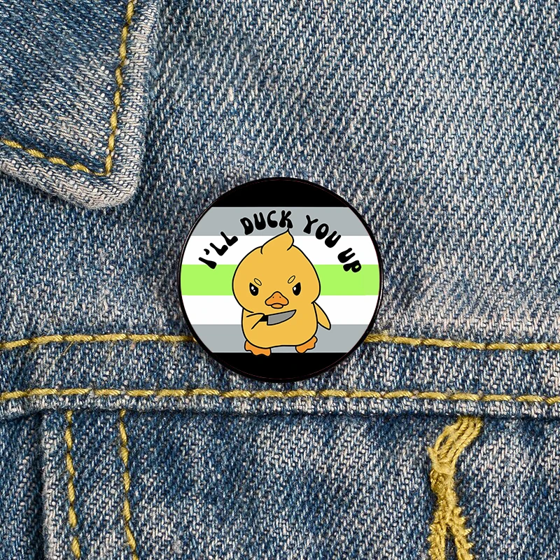 

Cute Duck with knife I will duck you up Agender Pride Pin Custom Funny Brooches Shirt Lapel teacher Bag Badge pins for Friends