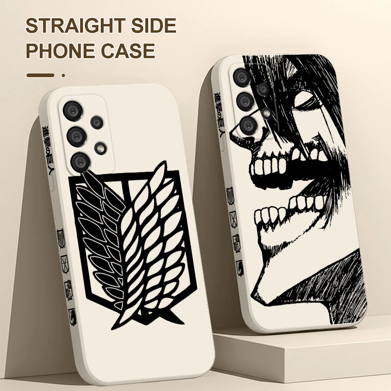 

Anime Attack on Titan logo For Samsung A73 A53 A33 A52 A32 A71 A51 A21S A03S A50 A30 5G Phone Case Liquid Left Rope Cover