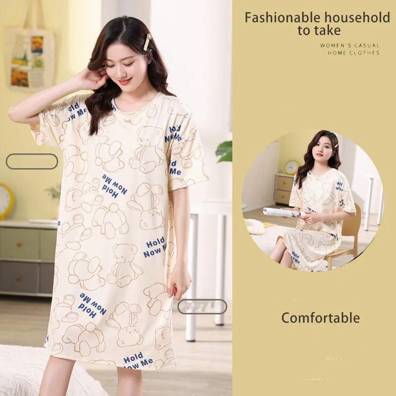 

Lenoyn 2023 New Women's Pajamas Summer Short Sleeve Long Skirt Popular Cartoon Cute Women's Loose Home Furnishing Pajamas