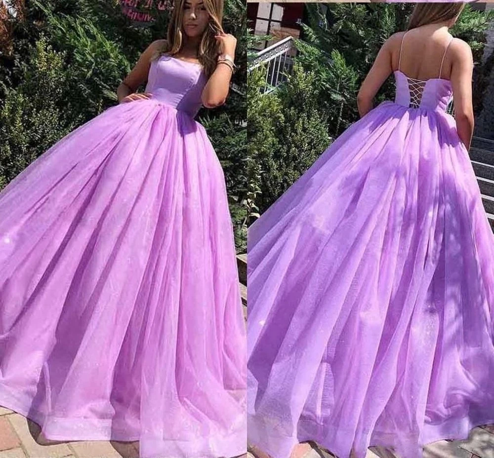 

ANGELSBRIDEP Lavender Spaghetti Straps Quinceanera Dresses Simple Bling Tulle Vestidos De 15 años Long Robe De Bal Debutante