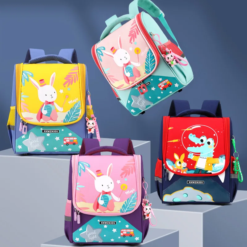 New Cute Cartoon Printed Rabbit Dinosaur Boys Backpacks High Quality Lightweight Spine Guard Kindergarten Schoolbag