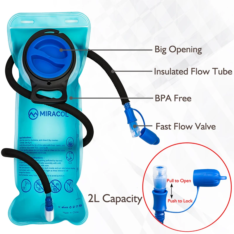 

2L BPA Free Hydration Bladder, Leak Proof Water Reservoir for Hiking Biking Climbing Cycling Running, Large Opening Blue