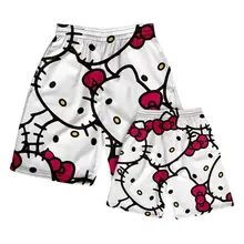 Kawai Sanrio cartoon picture Hello Kitty shorts for men and women summer loose Joker home ins casual beach pants for men 