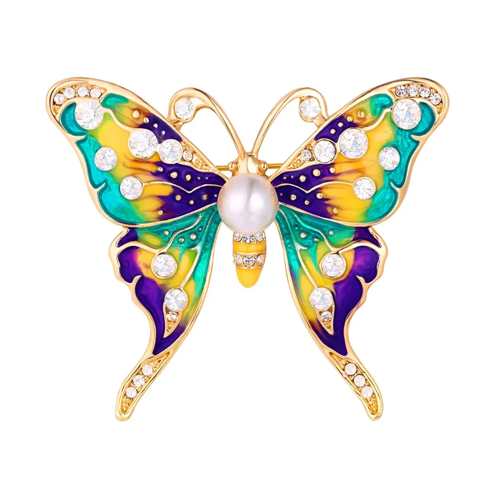 

Collare Crystal Butterfly Brooches For Women Gold/Silver Color Rhinestone Animal Simulated Pearl Jewelry Brooches Pin B901