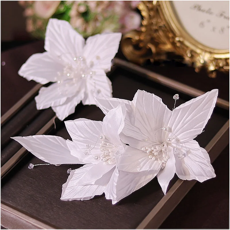 Белый атласный зажим в виде лепестков цветов на боку для невесты Свадебные