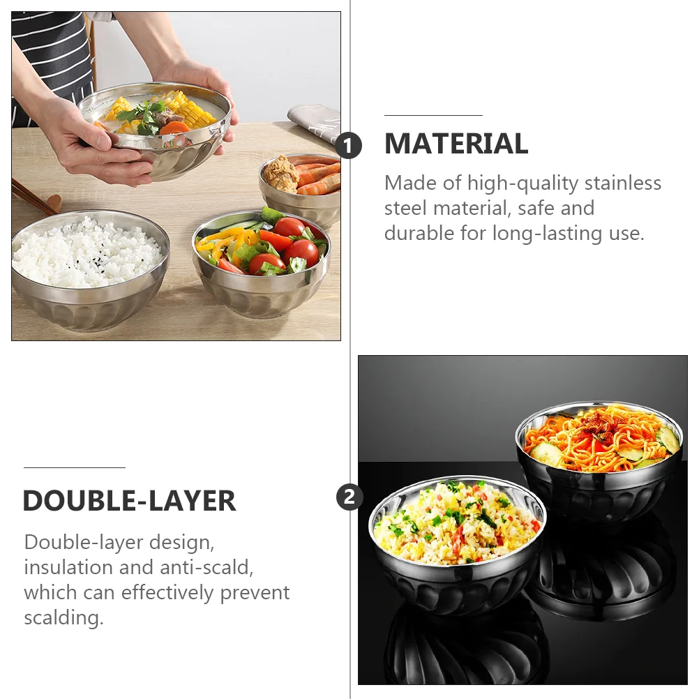 

Bowls Bowl Steel Stainless Metal Insulated Mixing Soup Serving Rice Salad Cream Ice Cereal Noodle Snack Large Dish Camping Fruit
